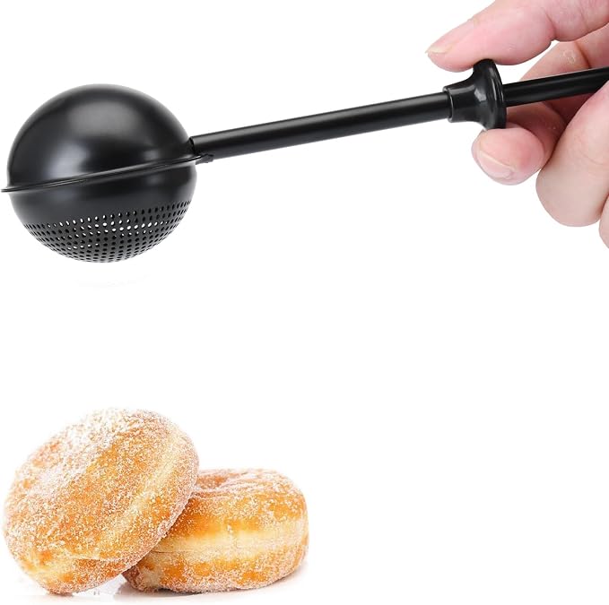 HULISEN Flour Duster, 304 Stainless Steel Flour Sifter for Baking, Black | Spring-Press Handle, Dishwasher Safe, For Flour, Powdered Sugar, Fine Spices, Pick Up and Dust Flour Sifter, Gift Package
