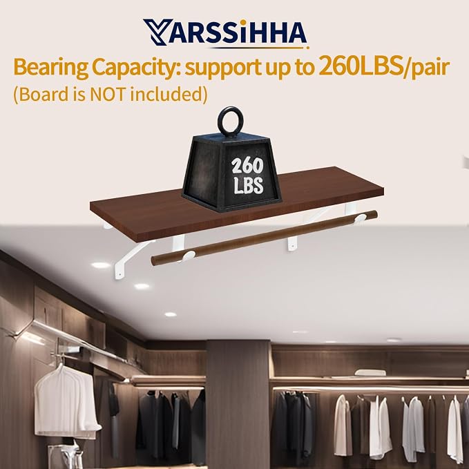 Yarssihha 4 Pack Adjustable Closet Rod Bracket, Wall Mounted Closet Shelf Bracket, White Closet Rod Support Bracket with Screws