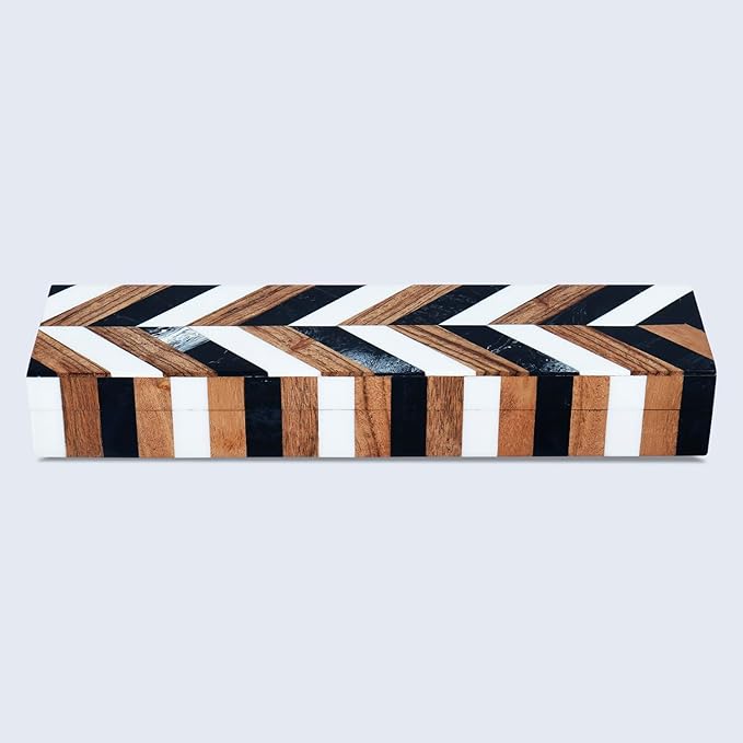 Handicrafts Home Slim Decorative Storage Box with Lid Wooden Entryway Organizer Key Holder Box for Hallway Console Table – Natural Wood Resin Inlay Marquet Cosmo Collection- 10x2.5x1.5