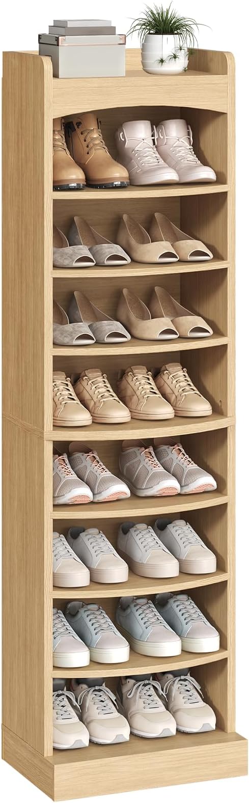 YATINEY 9-Tier Tall Shoe Rack, Wooden Shoe Storage Organizer, Narrow Shoe Cabinet with Removable Shelves for Small Spaces, Holds 18 Pairs of Shoes, for Entrance, Hallway, Natural SS22NL