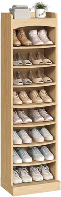 YATINEY 9-Tier Tall Shoe Rack, Wooden Shoe Storage Organizer, Narrow Shoe Cabinet with Removable Shelves for Small Spaces, Holds 18 Pairs of Shoes, for Entrance, Hallway, Natural SS22NL