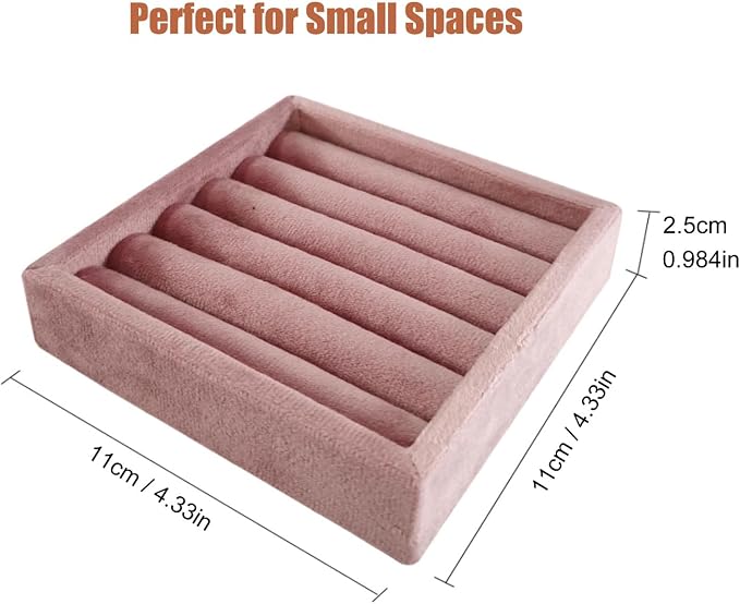 SCIKHETF Velvet 5 Slots Ring Earrings Trays Small Showcase Display Travel Ring Holder & Organizer (Pink)