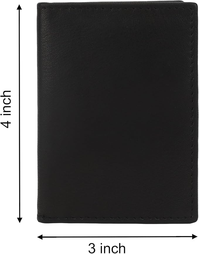 Leatherboss Genuine Leather Small Slim Bifold Wallet | Credit, Debit, ID Card Holder | Compact & Stylish with Clear ID Windows | Gift for Men, Black