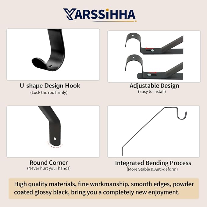 Yarssihha 6 Pack Adjustable Closet Rod Bracket, Wall Mounted Closet Shelf Bracket, Black Closet Rod Support Bracket with Screws