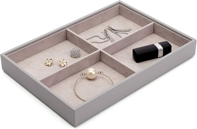 VLANDO Stackable 4-Layer Jewelry Tray - Multipurpose Jewelry Accessories Display Storage and Organizer for Earring Necklace Bracelet Ring, Grey