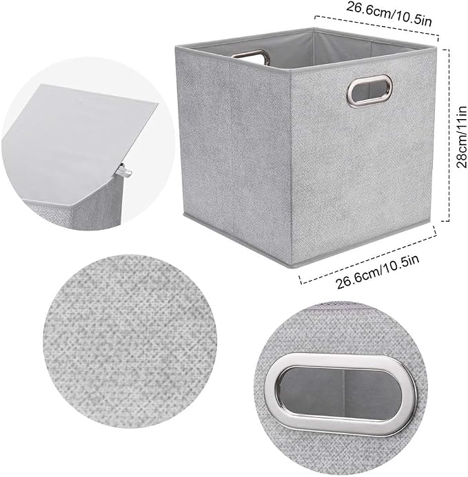 Fabric Cubicle Storage Cubes Bins 10.5x10.5 x 11 In Pattern Collapsible Storage Cube Boxes Grey White Cloth Storage Cubes Baskets Foldable Inserts Drawer Storages for Cube Organizer Storage QY-SC14-3
