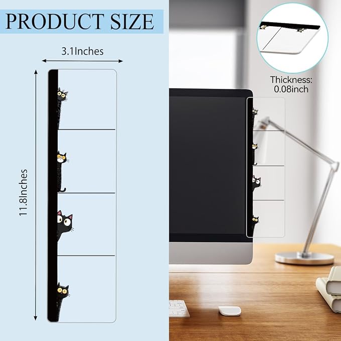 Peeping at the Black cat Computer Monitor Memo Board, Sticky Note Holder, Monitor Side Note Board, Acrylic Desk Organizer with 100Pcs Notes for Office Worker Men Women, Home Desktop and Office Desk