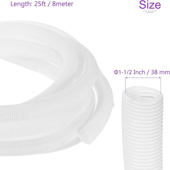 DMiotech 25ft Wire Loom Split Tubing 1 1/2 Inch(38 Mm) ID, Cord Protectors from Pet Flexible Conduit Cable Management for Office, Home, Garden, White
