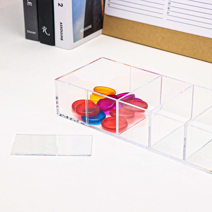 MEI YI TIAN Clear PS Stationery Organizer Small Pen Holder Detachable Storage Boxes 6 Compartments Case Compact Makeup Organizer for Desk Drawer