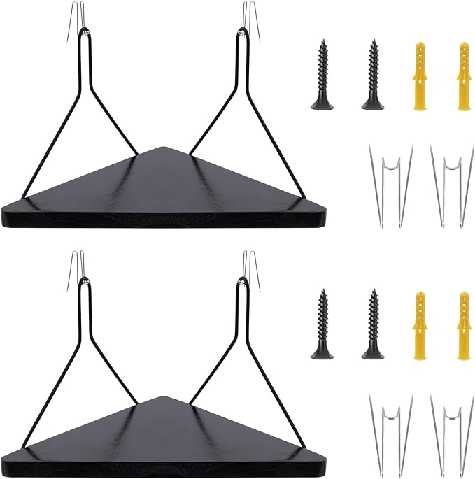 Fabric Wall Cubicle Corner Shelf with Hooks 11.8 Inch Wooden Triangular Cubicle Corner Shelf for Office Fabric Walls Display Storage Hanging Organizer for Work Decor Small Planter(Black，2 PCS)