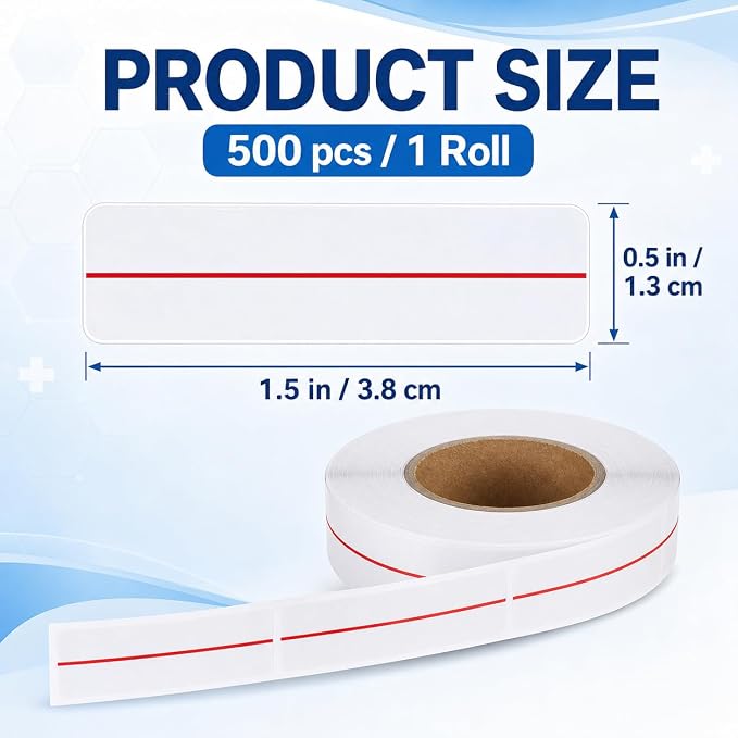 500 Pcs Syringe Red Dose Line Labels Roll 0.5"x1.5", Wmiwulien Clear Dosage Marking, Transparent Bright Red Indicator Line Pharmacy Labels for Veterinary Medical Medication Healthcare Medicine