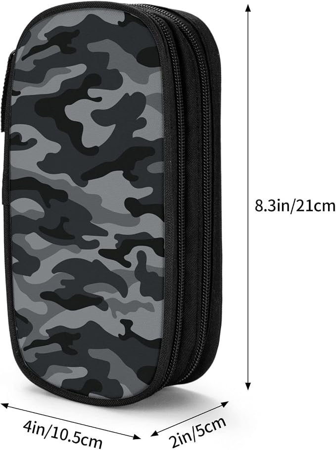 Perinsto Army Camouflage Pencil Case Big Capacity Multi Compartment Stationery Box Black And Grey Camo Pencil Pouch Holder Desk Organizer For School Office Home, Black