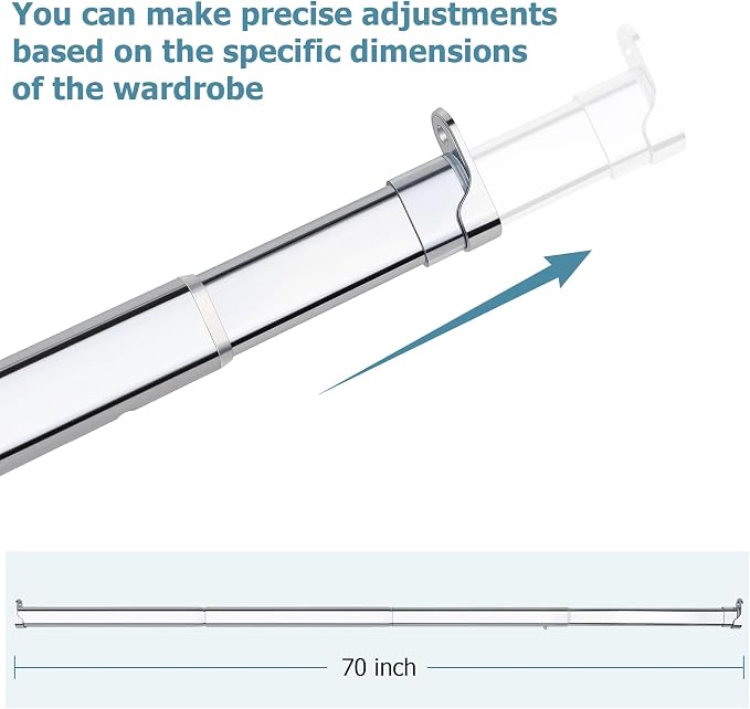 Heavy Duty Oval Closet Rod for Hanging Clothes, 51-70 Inch Adjustable Closet Rods, Premium Chrome