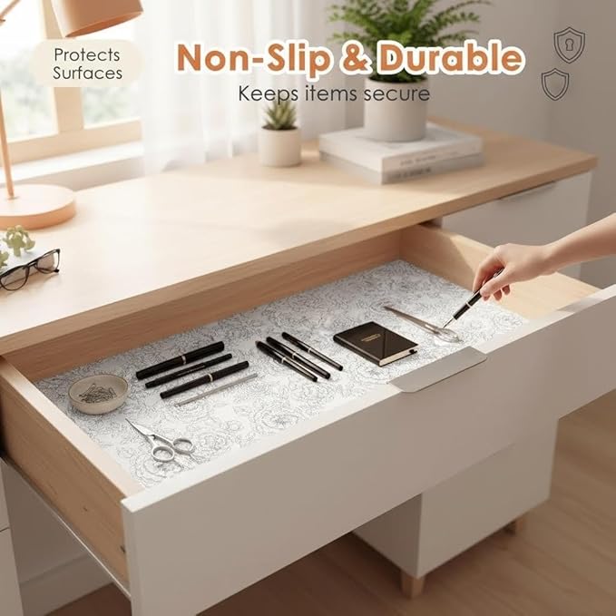 Coavas Shelf and Drawer Liner, Non Slip Extra Grip Non Adhesive Waterproof Thickened Cabinet Mat, Easy Cut for Kitchen Pantry Bathroom Dresser Cupboard (White, 24IN X 20 FT)