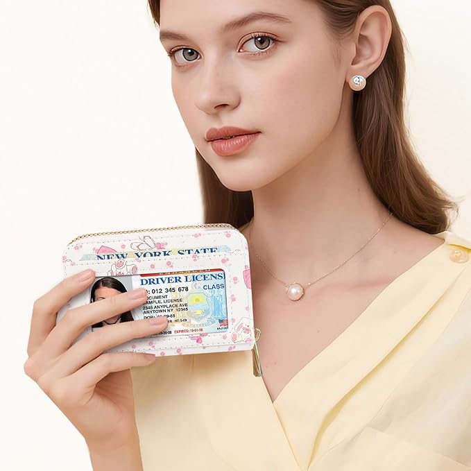 Sunwel Fashion Credit Card Holder for Women Small Accordion Carrd Cases with ID Window (BALLET BUNNY)