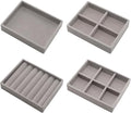 Small Jewelry Tray Set 4 Pcs Grey Velvet Stackable Jewelry Organizer Tray Mini Jewelry Drawer Organizer for Necklace Ring Earrings Jewelry (4 Styles)