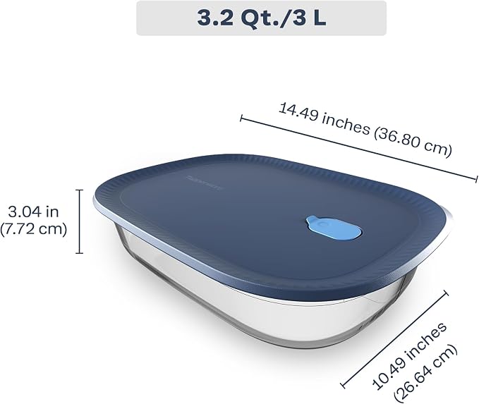 Tupperware Voila Glass XL Rectangular Food Storage – Baking Dish, 3.2 qt / 3 L