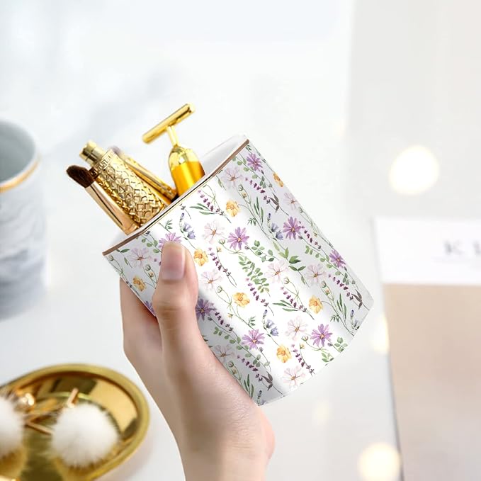 Ceramic Floral Pencil Pen Holder, Cute Stationery Holder for Office, Makeup Brush Holder for Girl Women, Pretty Flower