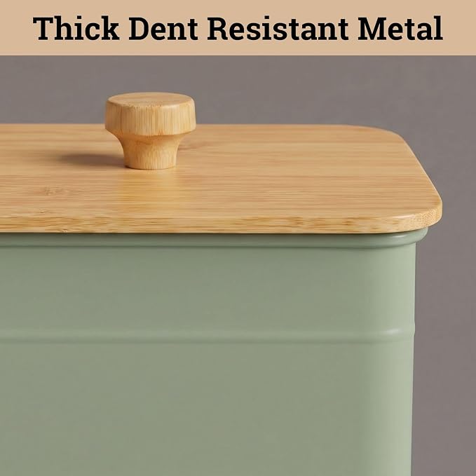 Kitchen Canisters for Countertop Set of 3 w/ Chalkboard Labels & Marker Pen | Airtight Easy Open Bamboo Lids, Dent-Resistant Thick Metal, Customizable Chalkboard Labels, Marker Pen Included, Set of 3