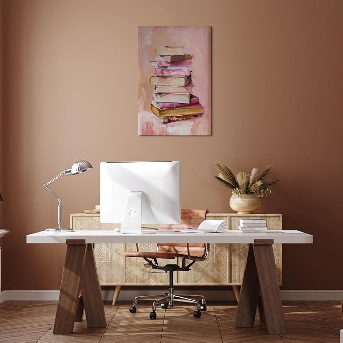 Pastel Book Stack Art Aesthetic Poster Canvas Wall Art Decoration Living Room Home Decor Bedroom Decoration Poster Framed8x12inch