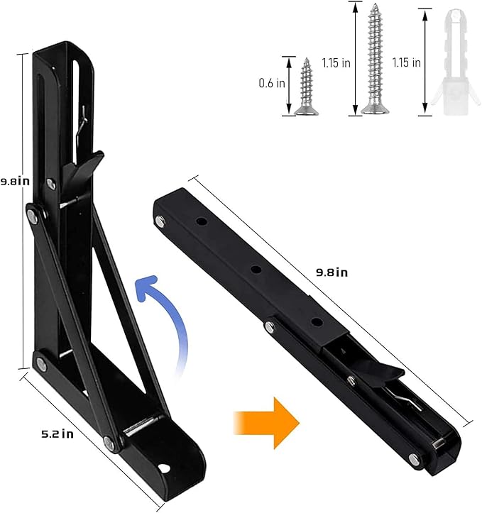 Folding Shelf Brackets - 10 Inch 4 Pcs Heavy Duty Metal Collapsible Triangle Shelf Bracket, DIY Wall Mounted Foldable Shelf Bracket, Space Saving for Bench Table