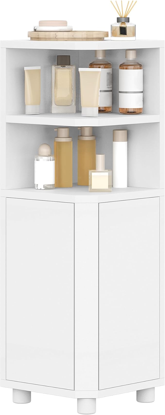 Hzuaneri Corner Cabinet, Small Bathroom Corner Cabinet with Doors | Narrow Storage Cabinets with Adjustable Shelves, Bathroom Organizers and Storage for Small Space, White BC21003X