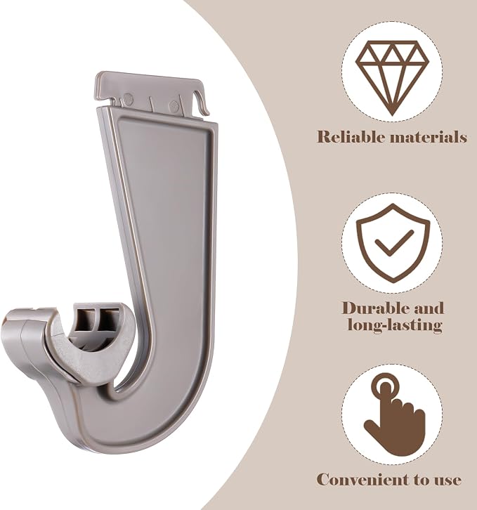 Wonderjune 4 Pcs Closet Rod Hooks Plastic Snap-in Support Brackets Champagne J-shaped Closet Bar Bracket for Hanging Clothes Cabinets Storage and Curtain, Fits up to 1-5/16 Inch Rod(Champagne)