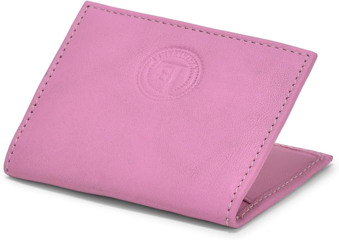 Leatherboss Slim Thin Leather Credit Card Id Mini Wallet Holder Bifold Driver's License Safe (Pink)