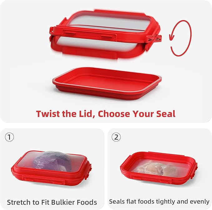 2 Pack Silicone Food Fresh-Keeping Storage Containers with Lid, Dual-Shape Design, BPA-Free, Leakproof Lock Clips, Versatile Fridge Storage Containers, Space Saving & Expandable