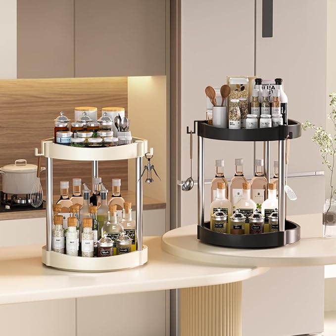 10.01" 2-Tier 360°Rotating Lazy Susan turntable Organizer Spice Rack Organization for Kitchen countertop and Cabinet pantry Organizers and storage(2White, Extra Large)
