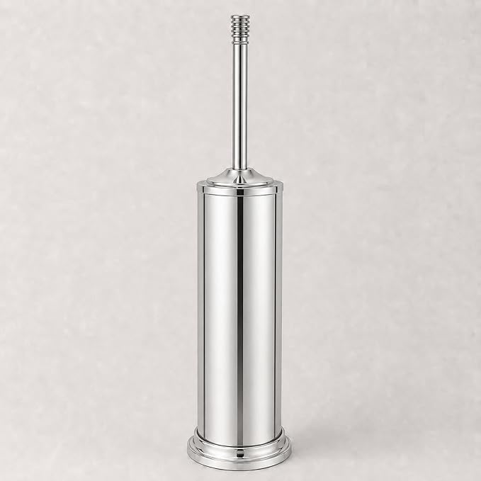 Chrome Toilet Brush and Holder Set，Extra Long Handled Toilet Bowl Brush and Holder，Stainless Steel Heavy Duty Toilet Brush for Bathroom,Deep Cleaning Modern Toilet Cleaner Slip Base