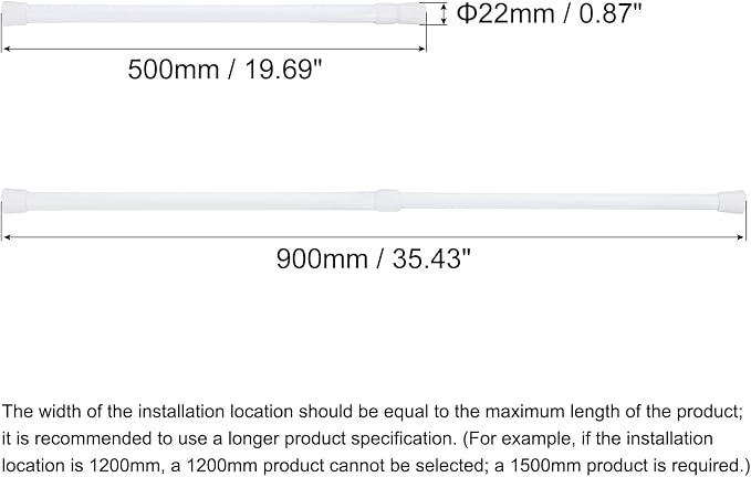 uxcell Tension Curtain Rod, Adjustable 20 to 35 inches, 0.75" Dia White Spring Tension Rod No Drilling Expandable Tension Rod for Doorway, Kitchen