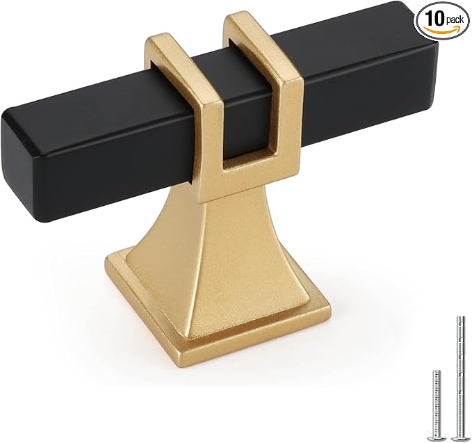 10 Pack Black and Gold Cabinet Knobs Black Dresser Drawer Konbs T Bar Pulls Kitchen Cabinet Hardware