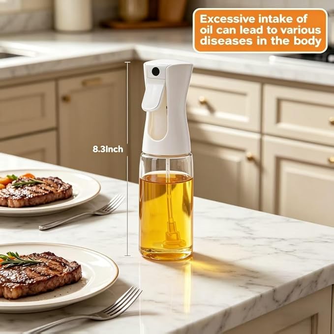 Olive Oil Sprayer for Cooking, 220ml Glass Oil Dispenser for Kitchen Gadgets, Food Grade Premium Clear Spray Bottle for Salad, Frying, BBQ