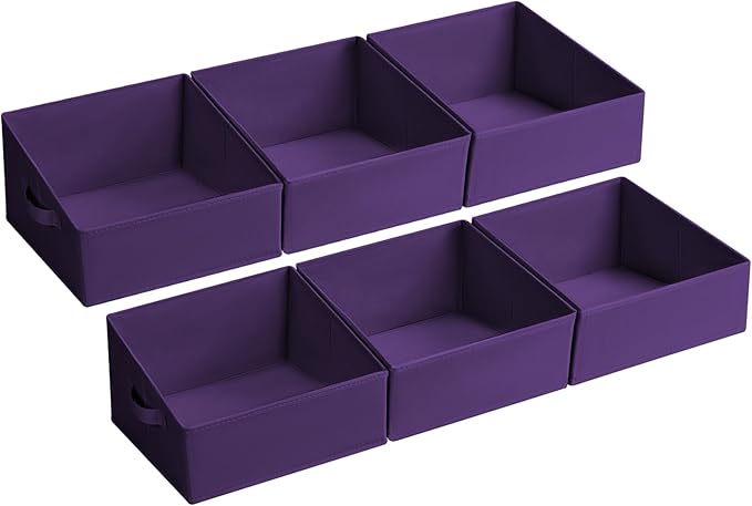 DIMJ Closet Storage Bins 6 Pack - Fabric Storage Baskets for Shelves, Collapsible Clothes Organizer, Trapezoid Shelf Organization Storage Cubes for Purse, Toys, Books, Towel, Clothes, Purple