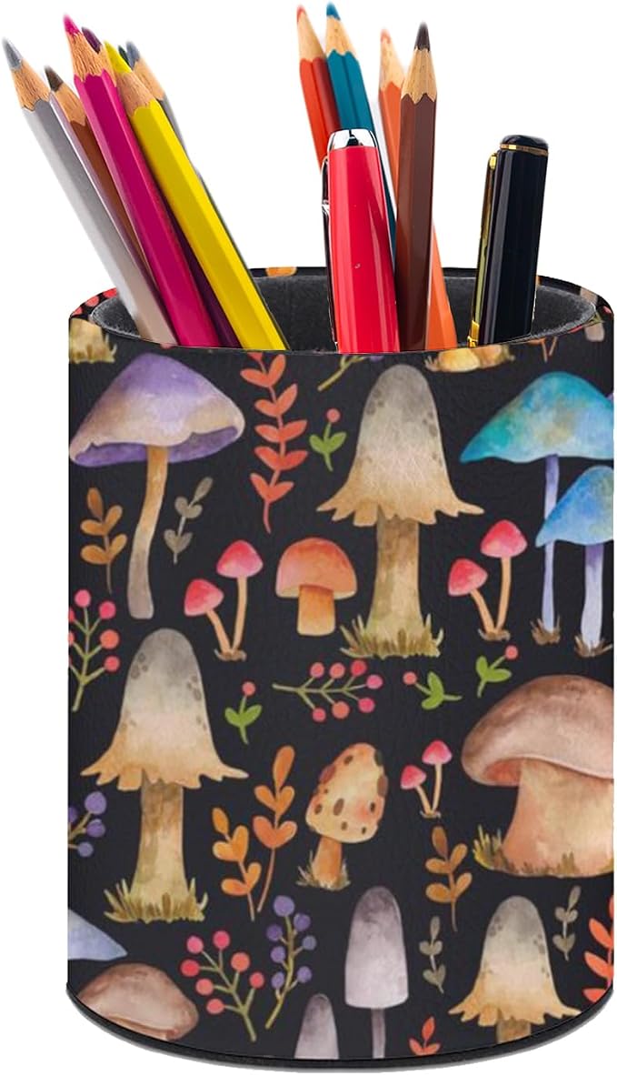 Mushrooms Pen Holder Pencil Cup for Desk Organizer | Cute Makeup Brush Holder PU Multifunctional Office Suppliesfor Decor Home Classroom School