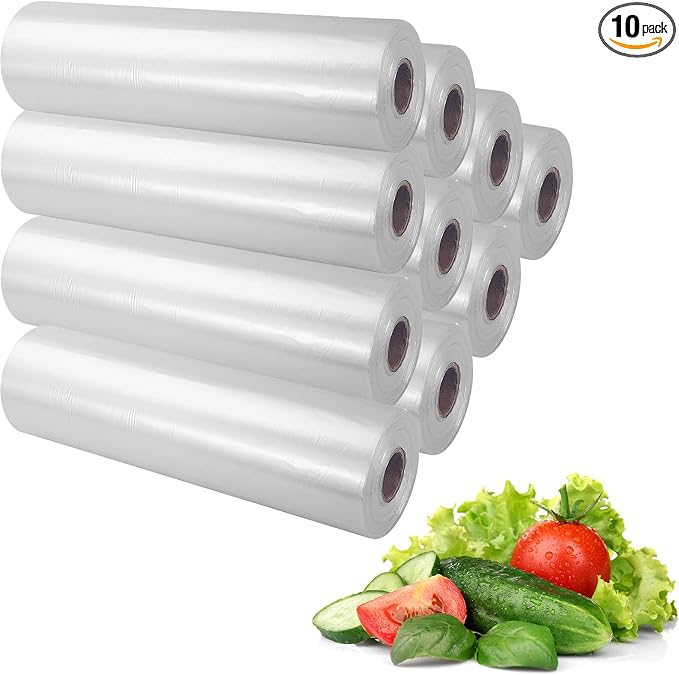 Plastic Produce Bag 12" X 20", Clear Food Storage Bags for Food, Fruit, Vegetable, Refrigerator Storage, Kitchen,350 Bags/Roll (10 Rolls)