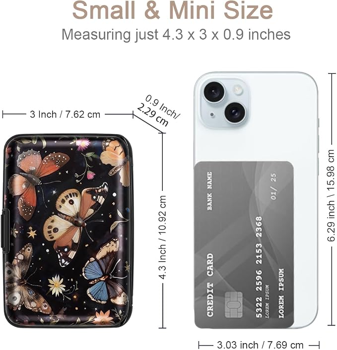 Coco Rossi Credit Card Holder RFID Aluminum Small Mini Wallet Women | Metal Wallet, Business Cards Holder, ID Case, Slim Sleeves, Womens Girls Gift, Carry Wallets for Travel, Star Butterfly