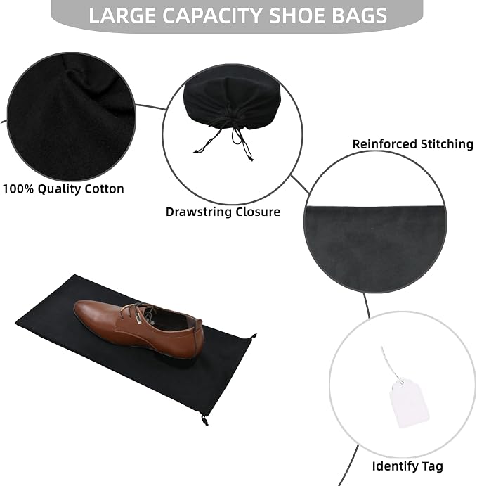 GONGKANGYUAN 4 Pack Shoe Bags for Travel Flannel Single Shoe Pouch with Drawstring for Men Women Travel Protecting Storing Shoes