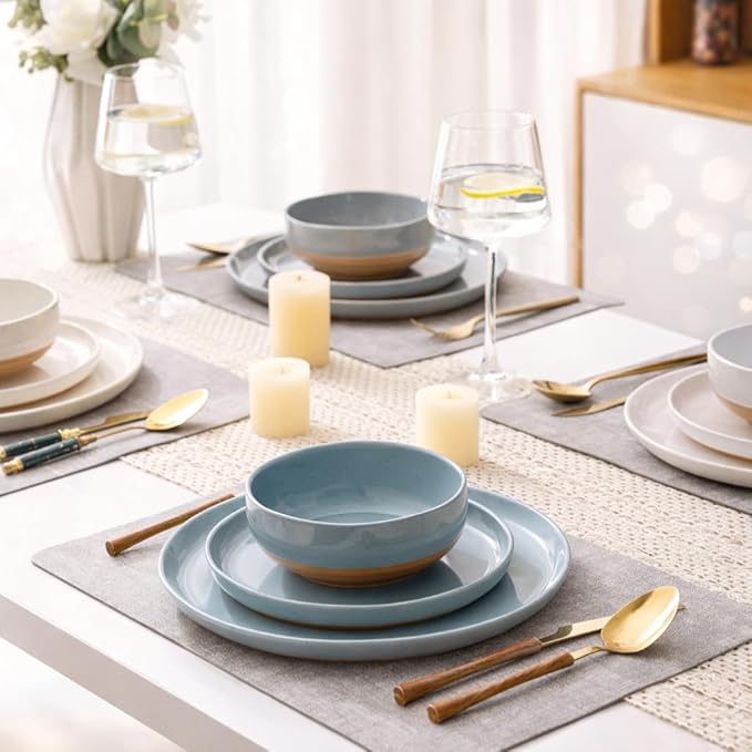 AmorArc Ceramic Dinnerware Sets for 8, 24 Pieces Handpainted Plates and Bowls Set with Rustic Terracotta Underside, Scratch Resistant Stoneware Dishes Set, Dishwasher & Microwave Safe, Multi-Color