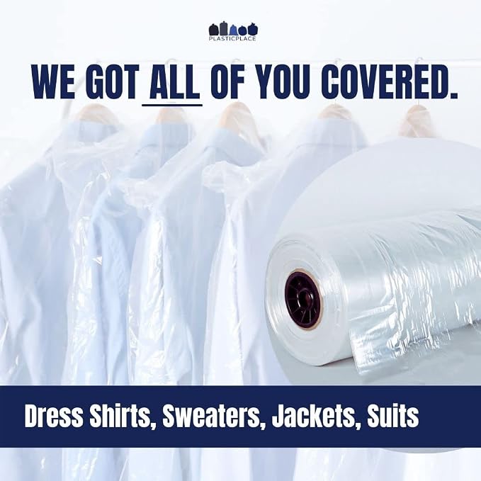Plasticplace 0.65 Mil Garment Dry Cleaners Plastic Pants Bag, 21” x 7” x 30”, Clear, 577 Count