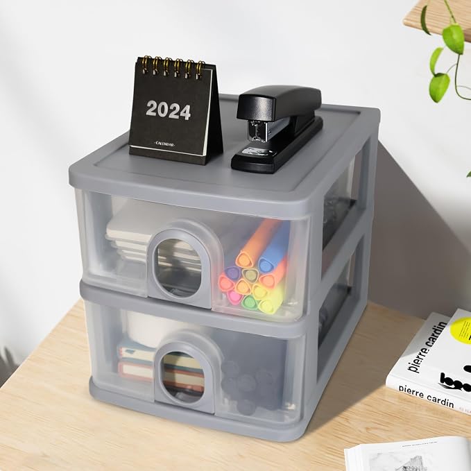 3-Drawer Clear Plastic Desk Organizer Small Stacking Storage Drawer | Organize Office Supplies, Stationery, Makeup, Craft materials, Accessories for Neat Desktop Storage (White)