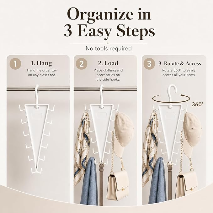V-Shaped Double-Sided Closet Organizer Hanger, Multi-Functional V-Shaped Double Sided Hanger Storage Rack, Vertical Closet Storage Rack for Shirts, Light Jackets, Hats, Scarves (1, White)