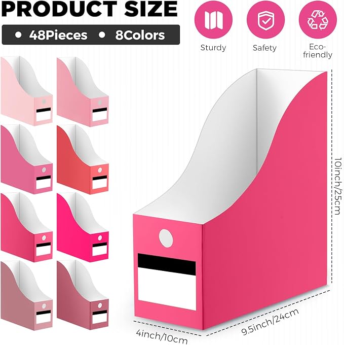 Jutom 48 Sets Cardboard Magazine Holders with Labels for Office,Pink
