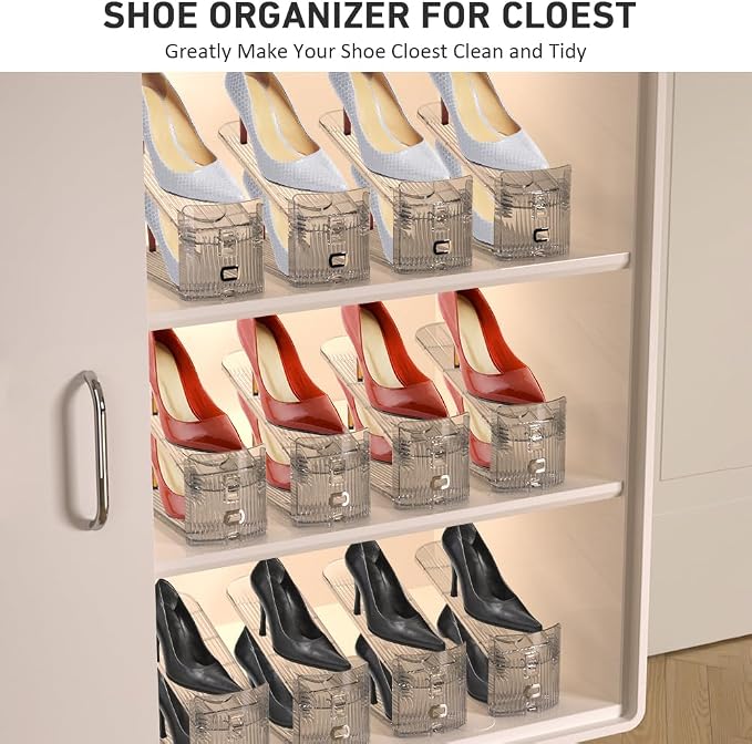 36 Pack Clear Shoe Slots Organizer - Adjustable Height 3.7''to 7.7'' Shoe stackers for a pair of shoes ,Shoe rack storage shoe space saver 50%,Easy to assemble shoe hold shoe organizer for cloest
