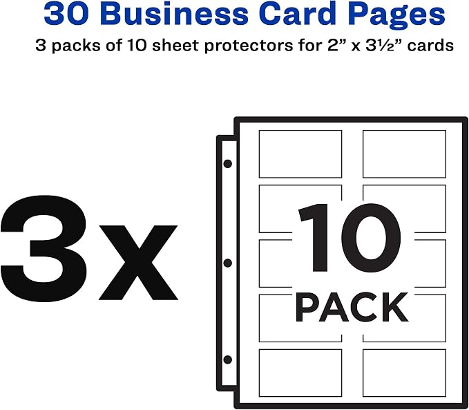 Avery Clear Business Card Organizer Pages for 3 Ring Binders, 10 Per Pack, 3-Pack, Holds 600 Cards Total (78723)