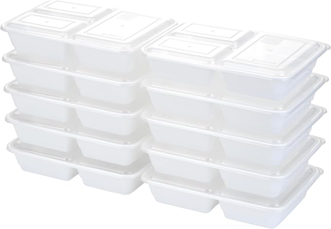 GoodCook Food Storage Containers for Meal Prep Rectangle Three Compartments & Made without BPA, 20-Piece, White