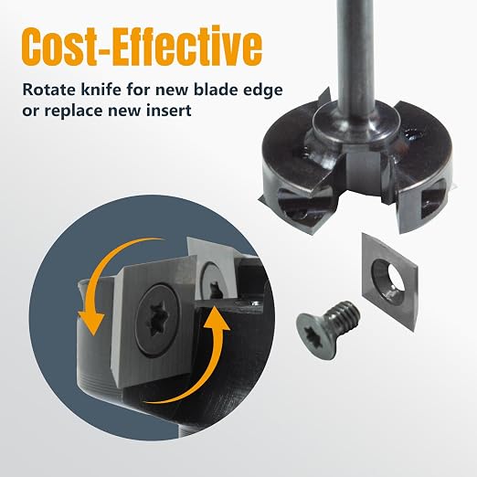 POWERTEC Slab Flattening Router Bit, 1/4" Shank, 1-1/2" Diameter, 1/2" Cutting Depth, 3-Wing Carbide Insert Woodworking Surfacing Bit for CNC Machine, Wood Milling & Live Edge Wood Planing (73053)