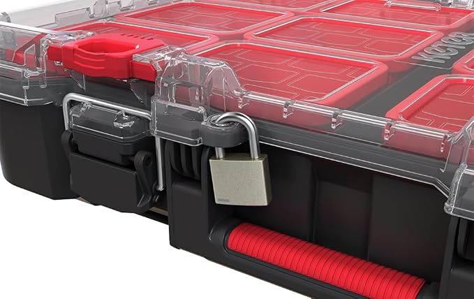 Keter Stack N' Roll Tool Organizer, Portable Small Parts Organizer with Removable Bins, Clear Lid, Lockable Storage Case for Screws, Nails, Fasteners & Hardware, Stackable Modular Tool Storage