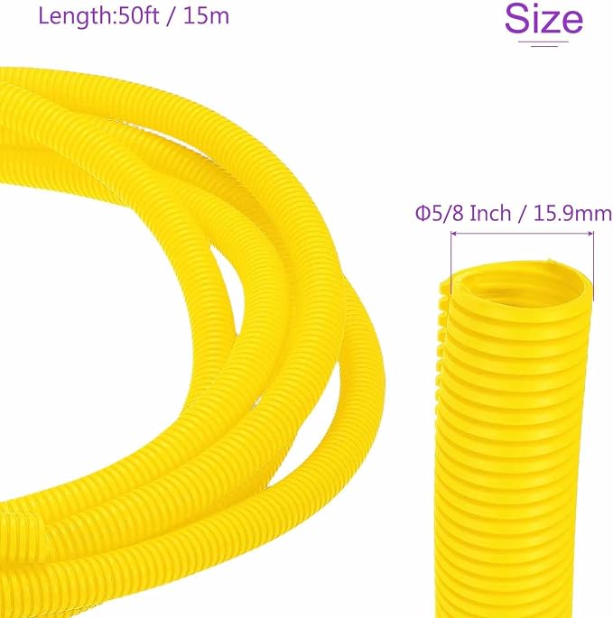 DMiotech 50ft Wire Loom Split Tubing 5/8 Inch(15.9mm) ID, Cord Protectors from Pet Flexible Conduit Cable Management for Office Home Garden, Yellow